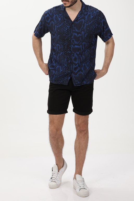 JACK & JONES-Ανδρικό resort πουκάμισο JACK & JONES 12228020 JCOUNNATURAL REGGIE μαύρο μπλε